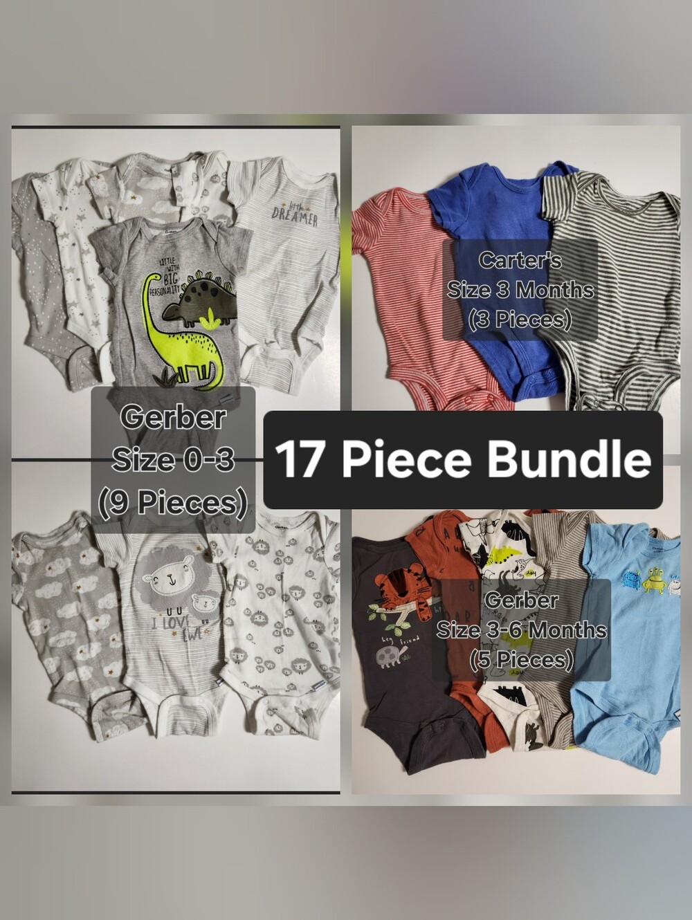 Baby Body Suits Size 0-3 Months 3 Months 3-6 Months Carters Gerber Onesies